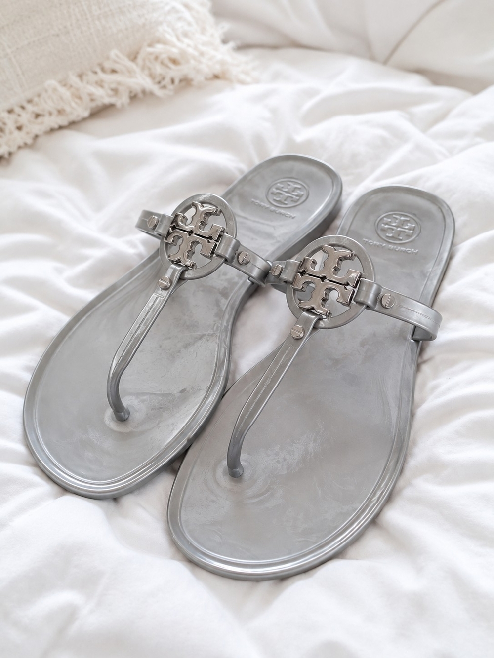 Tory Burch Metallic Silver Mini Miller Sandals w/ Box